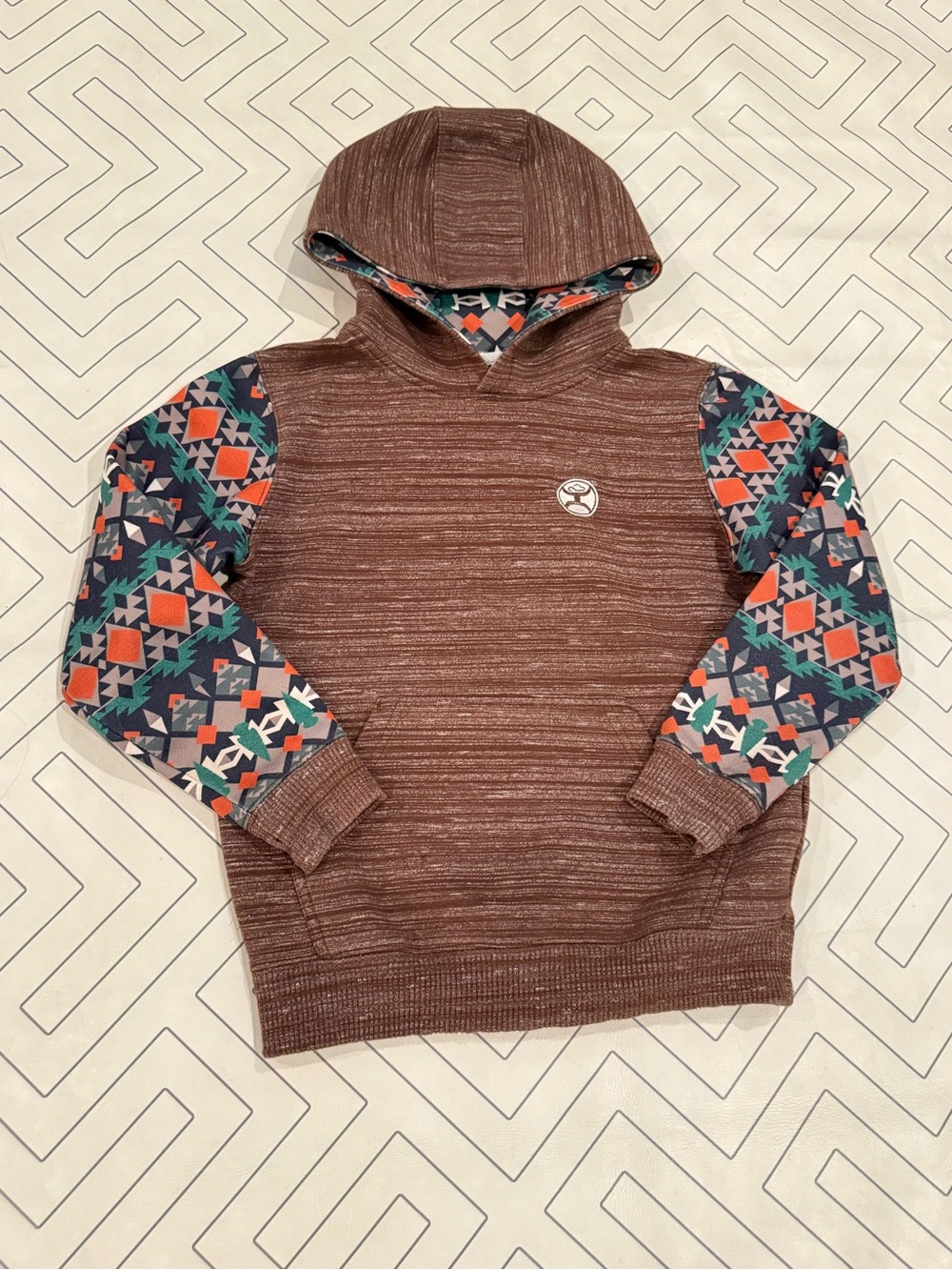 Hooey Brown Hoodie with Aztec Sleeves